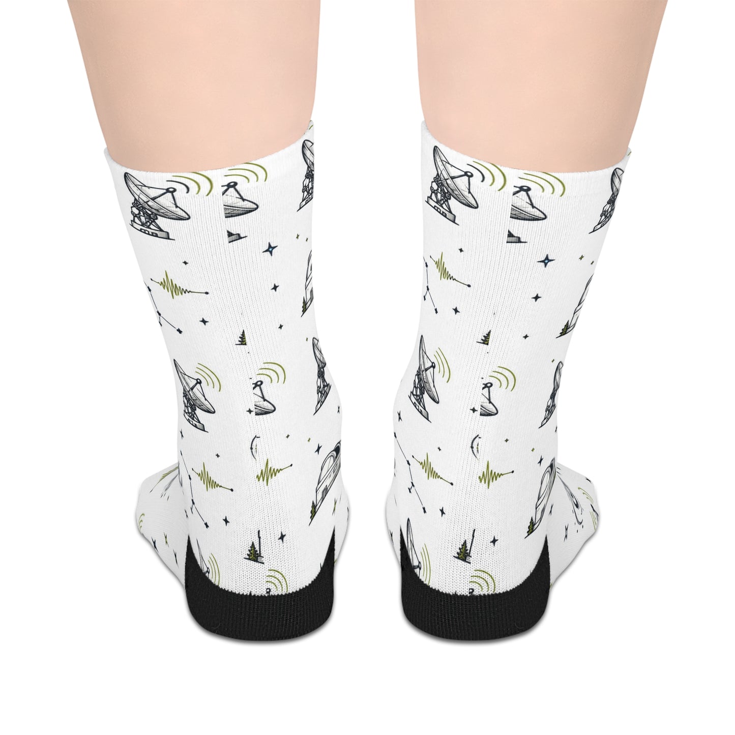 Space Signal Mid‑Crew Socks — Astronaut, Telescope & Rocket Pattern
